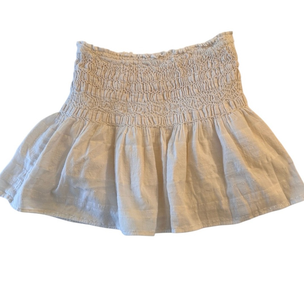 Zara White Smocked Mini Skirt Cotton Flowy Size XL